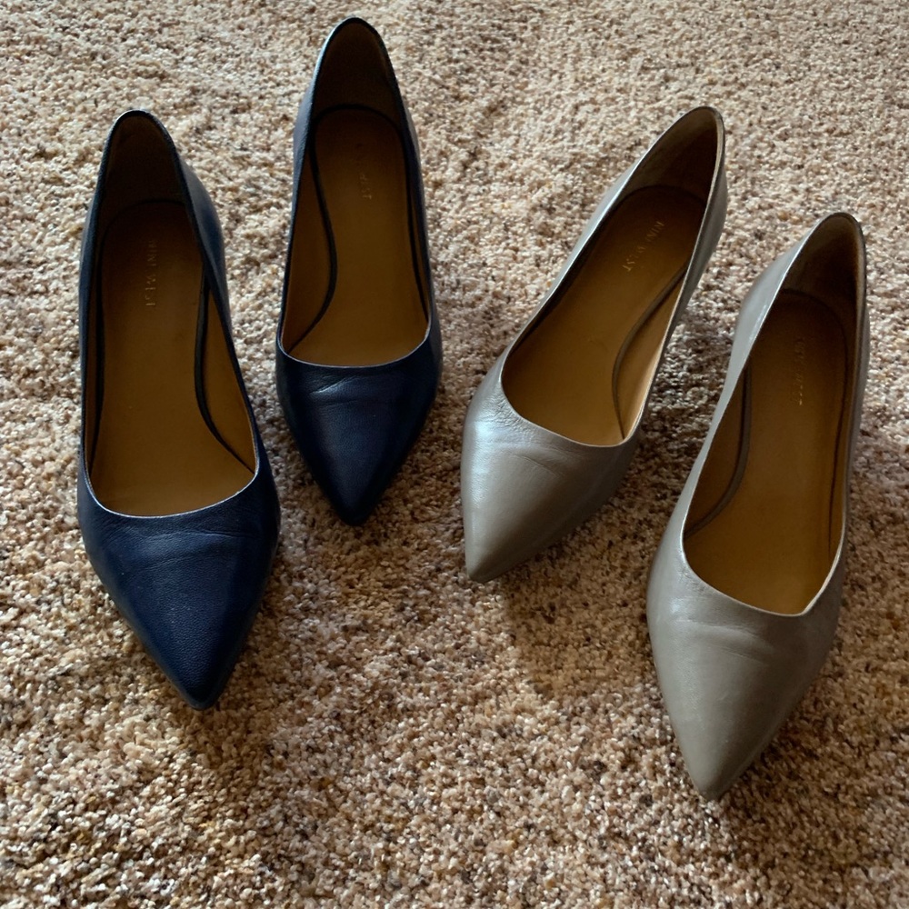 Nine West kitten pumps. Navy and taupe.